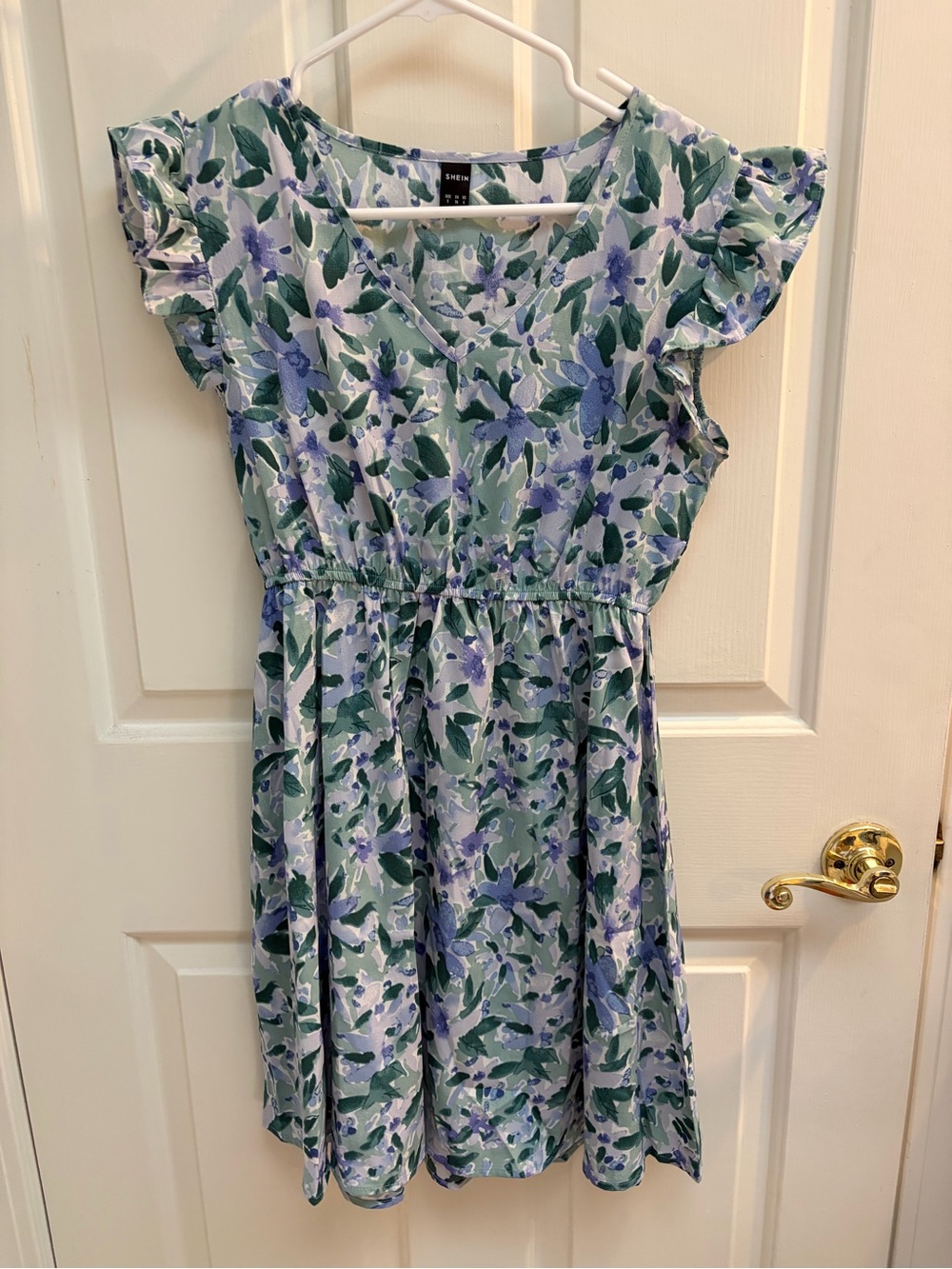 SHEIN Green & Lavender Floral Ruffle Sleeve Dress